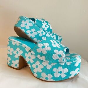 Larroude Turquoise Floral Platform Shoes